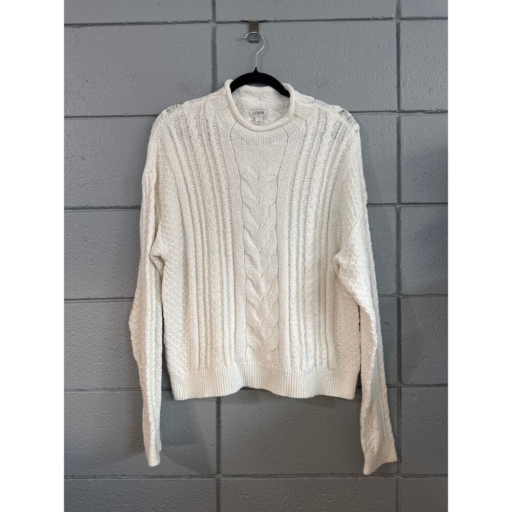 J. Crew White Cable Knit Turtleneck Sweater
